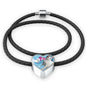Japanese Bobtail Cat Print Heart Charm Leather Bracelet