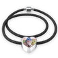 Scottish Fold Cat Print Heart Charm Leather Bracelet