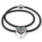 Blue Eyes Cat Print Heart Charm Leather Woven Bracelet