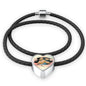 Golden Hamster Print Heart Charm Leather Woven Bracelet