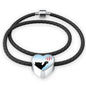 Cat Print Heart Charm Leather Bracelet