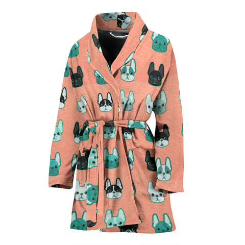 Cute French Bulldog Pattern Print Women's Bath Robe