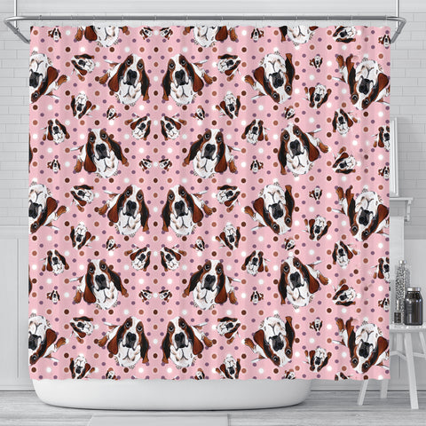 Basset Hound Dog In Lots Print Shower Curtain