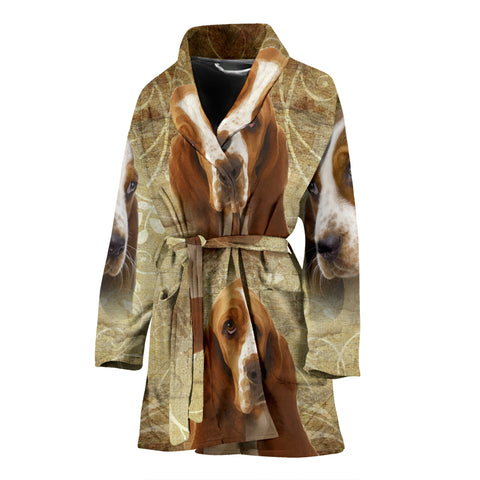 Cute Basset Hound On White Print Women's Bath Robe