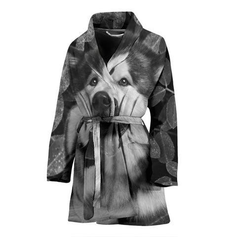 Alaskan Malamute Black And White Print Women's Bath Robe