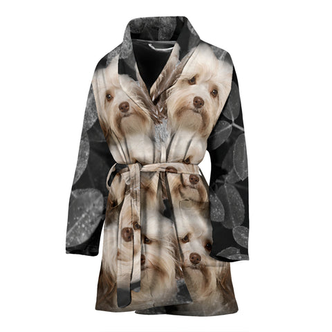 Lovely Havanese On Black Print Women's Bath Robe