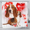 Basset Hound On Red Print Shower Curtains