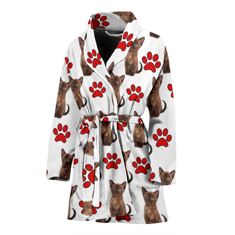Burmese Cat With Paws Print Women's Bath Robe