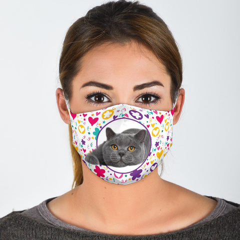 British Shorthair Cat Floral Print Face Mask