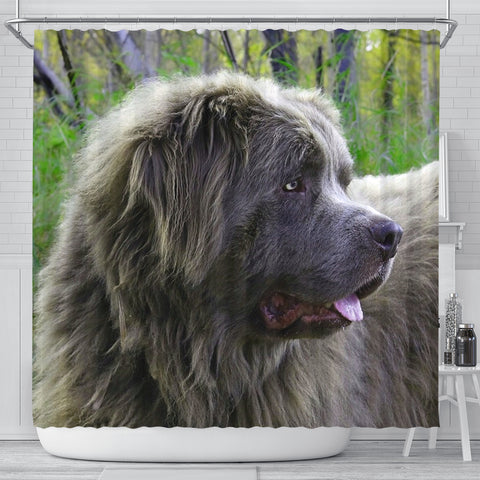 Grey Newfoundland Dog Print Shower Curtain