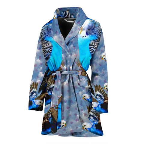 Blue Budgie Bird Print Women's Bath Rob