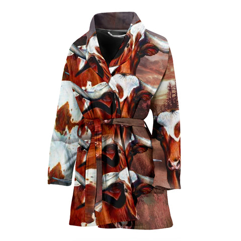 Texas Longhorn Cattle (Cow) Print Women's Bath Robe