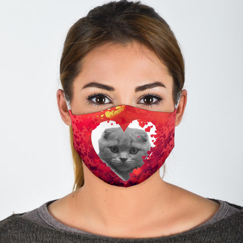 Scottish Fold On Heart Print Face Mask