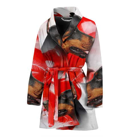 Dobermann On White Print Women's Bath Robe