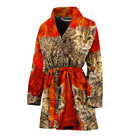 Selkirk Rex Cat Art Print Women's Bath Robe