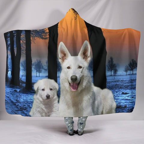 Cute White Shepherd Print Hooded Blanket