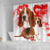 Basset Hound On Red Print Shower Curtains
