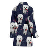 Cute Bichon frise Floral Print Women's Bath Robe