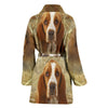Cute Basset Hound On White Print Women's Bath Robe