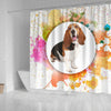 Colorful Basset Hound dog Print Shower Curtain