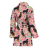 Rottweiler Dog Pink Floral Print Women's Bath Robe