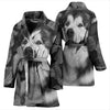 Alaskan Malamute Black And White Print Women's Bath Robe