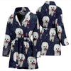 Cute Bichon frise Floral Print Women's Bath Robe