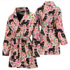 Rottweiler Dog Pink Floral Print Women's Bath Robe
