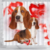 Basset Hound On Red Print Shower Curtains