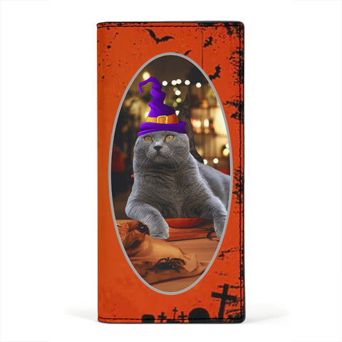 Chartreux Cat Halloween Print Women's Leather Wallet