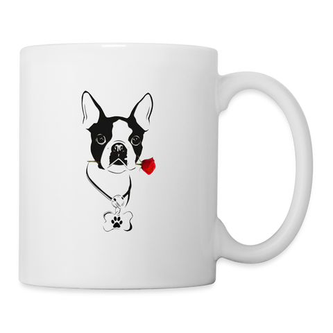 Boston Terrier With Rose Print Coffee/Tea Mug - white