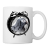 African Grey Parrot in Alarm Clock Print Coffee/Tea Mug - white