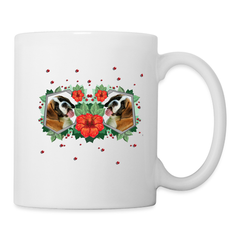St. Bernard Dog Floral Print Coffee/Tea Mug - white