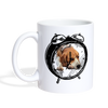 Beagle Dog in Alarm Clock Print Coffee/Tea Mug - white