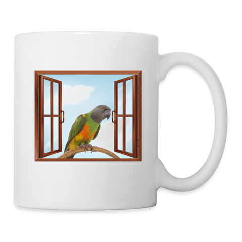 Senegal Parrot on Window Print Coffee/Tea Mug - white