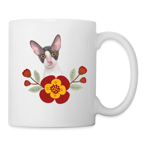 Cornish Rex Cat Floral Print Coffee/Tea Mug - white