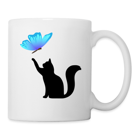 Cat Catching Butterfly Print Coffee/Tea Mug - white