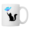 Cat Catching Butterfly Print Coffee/Tea Mug - white