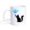 Cat Catching Butterfly Print Coffee/Tea Mug - white