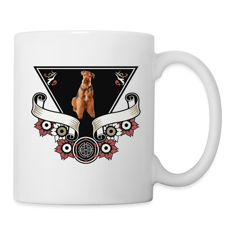 Airedale Terrier Floral Print Coffee/Tea Mug - white