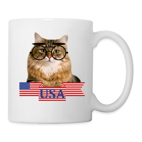 Siberian Cat With Glasses Print Coffee/Tea Mug - white