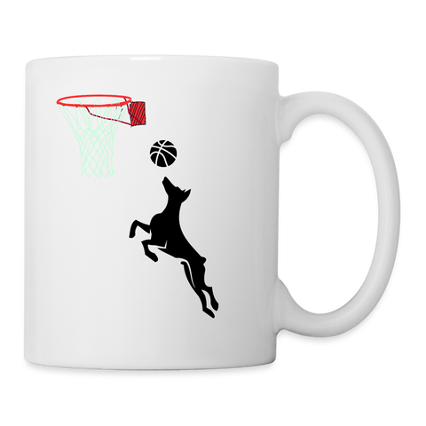 Doberman Playing Basketball Print Coffee/Tea Mug - white