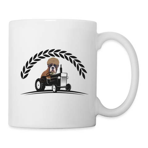 Boxer Dog with Tractor Print Coffee/Tea Mug - white