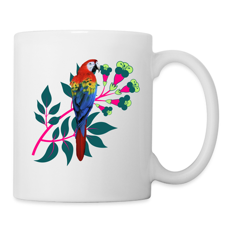 Scarlet Macaw Parrot Flower Print Coffee/Tea Mug - white