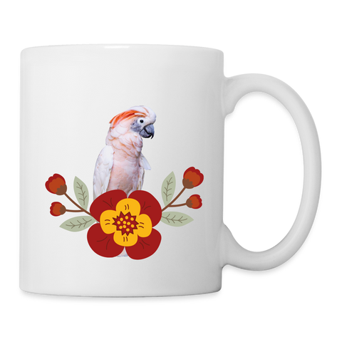 Salmon Crested cockatoo Parrot Flower Print Coffee/Tea Mug - white