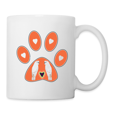 Salmon Crested cockatoo Parrot in Paws Print Coffee/Tea Mug - white