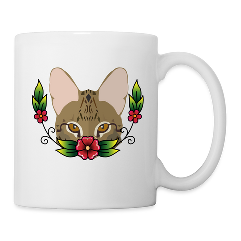 Cat Face Floral Print Coffee/Tea Mug - white