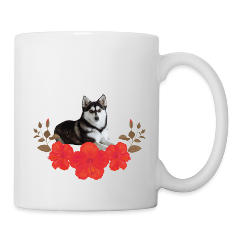 Pomsky floral Print Coffee/Tea Mug - white