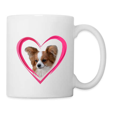 Papillon Dog On Heart Print Coffee/Tea Mug - white