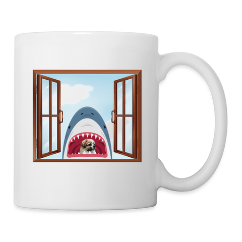 Tibetan Spaniel and shark Print Coffee/Tea Mug - white